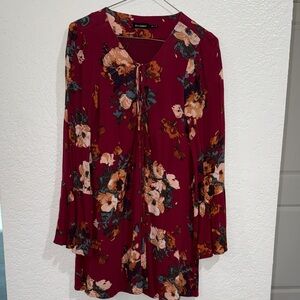 Blu Pepper Burgundy Floral Dress with flowing sleeves